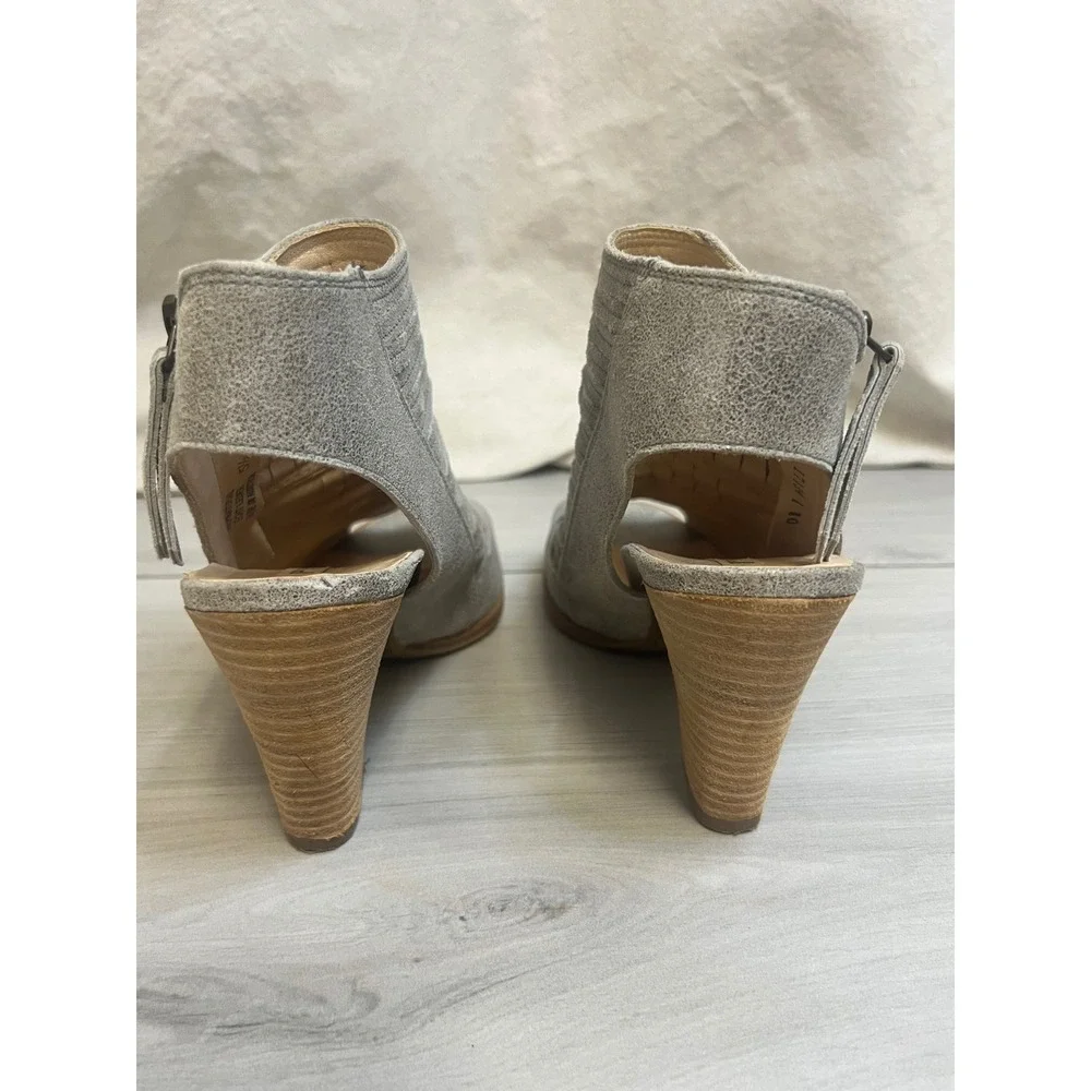 Paul Green Peep Toe Boots Silver Metallic Leather Sz 5.5 Slingback Comfort